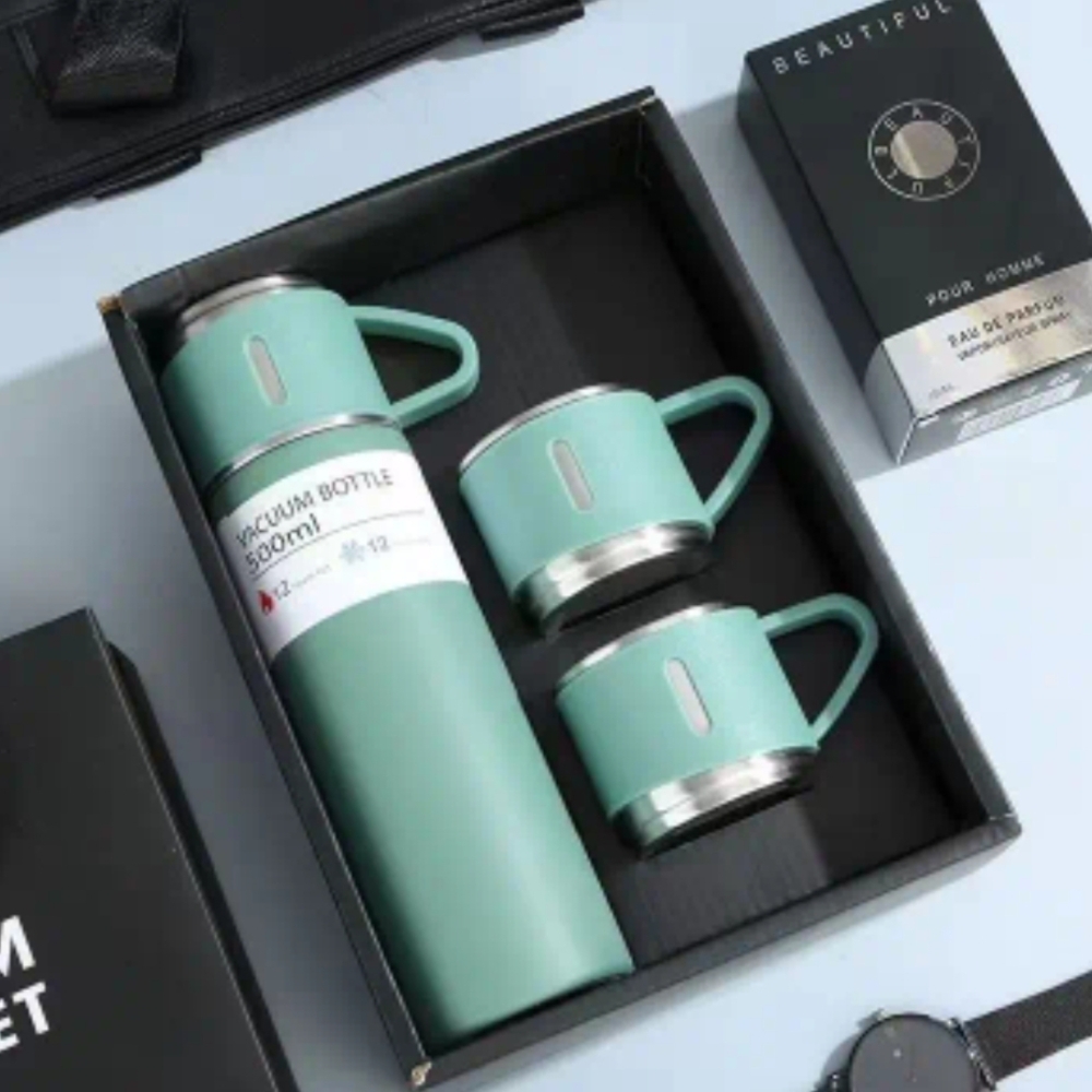 Elegant Teal Vacuum Bottle and Mug Set